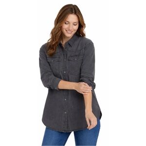 NWT Gloria Vanderbilt women dark gray denim shirt long sleeves Buttoned up XL